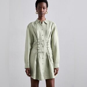 The Kooples Light Sage Button-Front Shirt Dress with Corset Side Ties